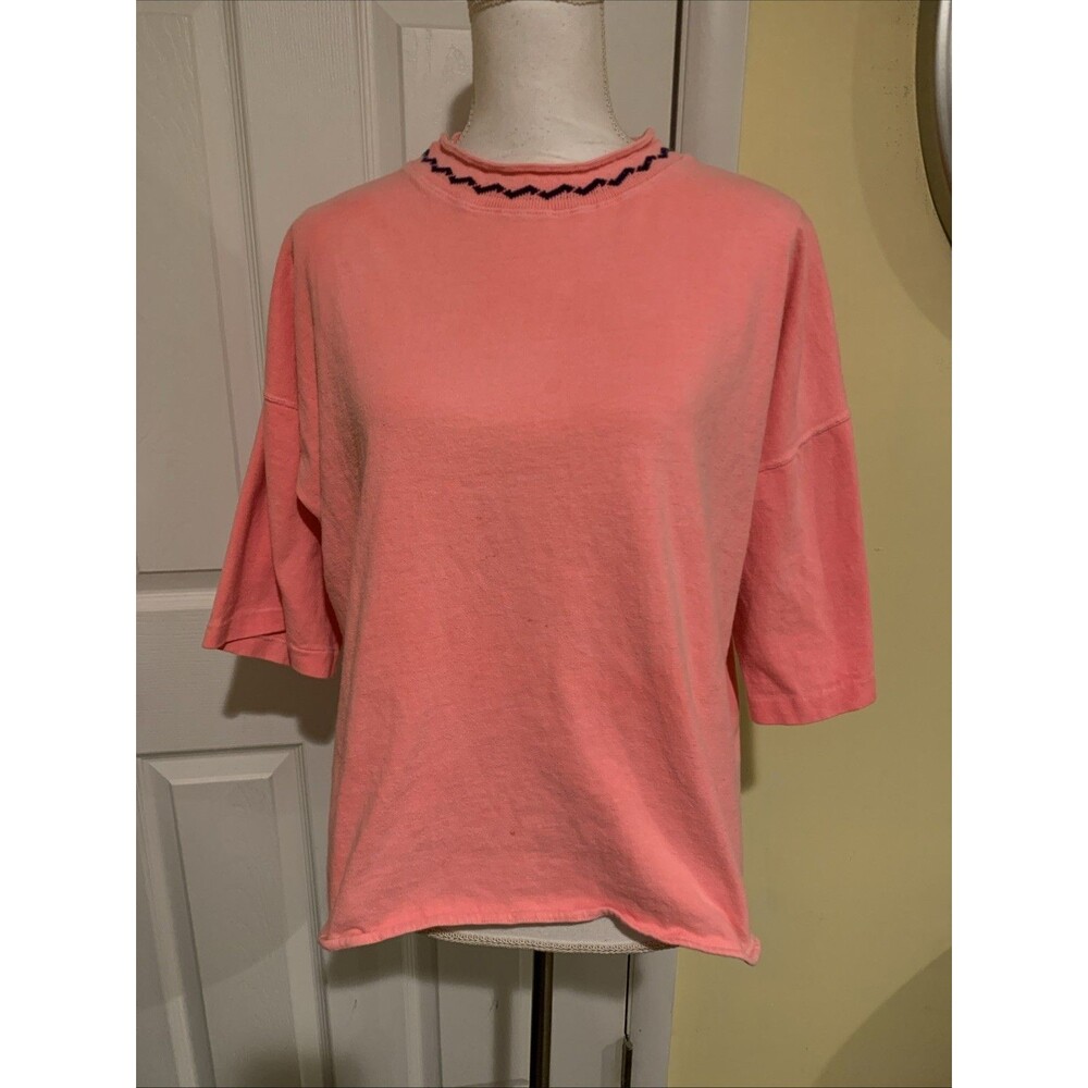 Vintage 90’s OP Ocean Pacific Neon Pink Aztec Collar "Cropped" T Shirt (NST)